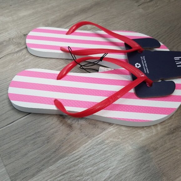 GAP classic PINK WHITE RED striped flip flops - Picture 3 of 6